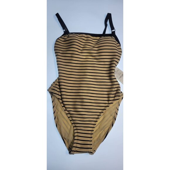 Robin Piccone One Piece Swimsuit Womens Parker Stripped Size 4 Ecru/Black Color - Picture 3 of 12